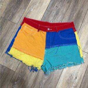 #1)  Colorful Patchwork Women's Shorts Large